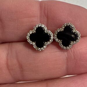 Black Clover-Shape Crystal Halo Stud Earrings